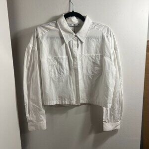 Zara White Cropped Button Down Shirt M - NEW WITH TAGS